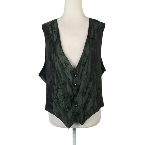 Vintage 80s Retro Design Studios Dark Green Satin Cowboy Print Vest Mens M - Picture 1 of 6
